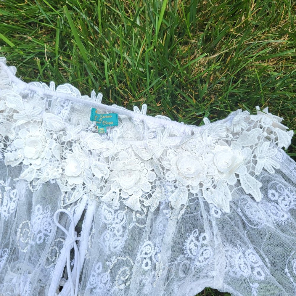 angelic fairycore white lace beaded mini dress - Picture 10 of 14
